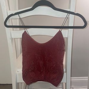 Free People Maroon Sparkly Tank Top